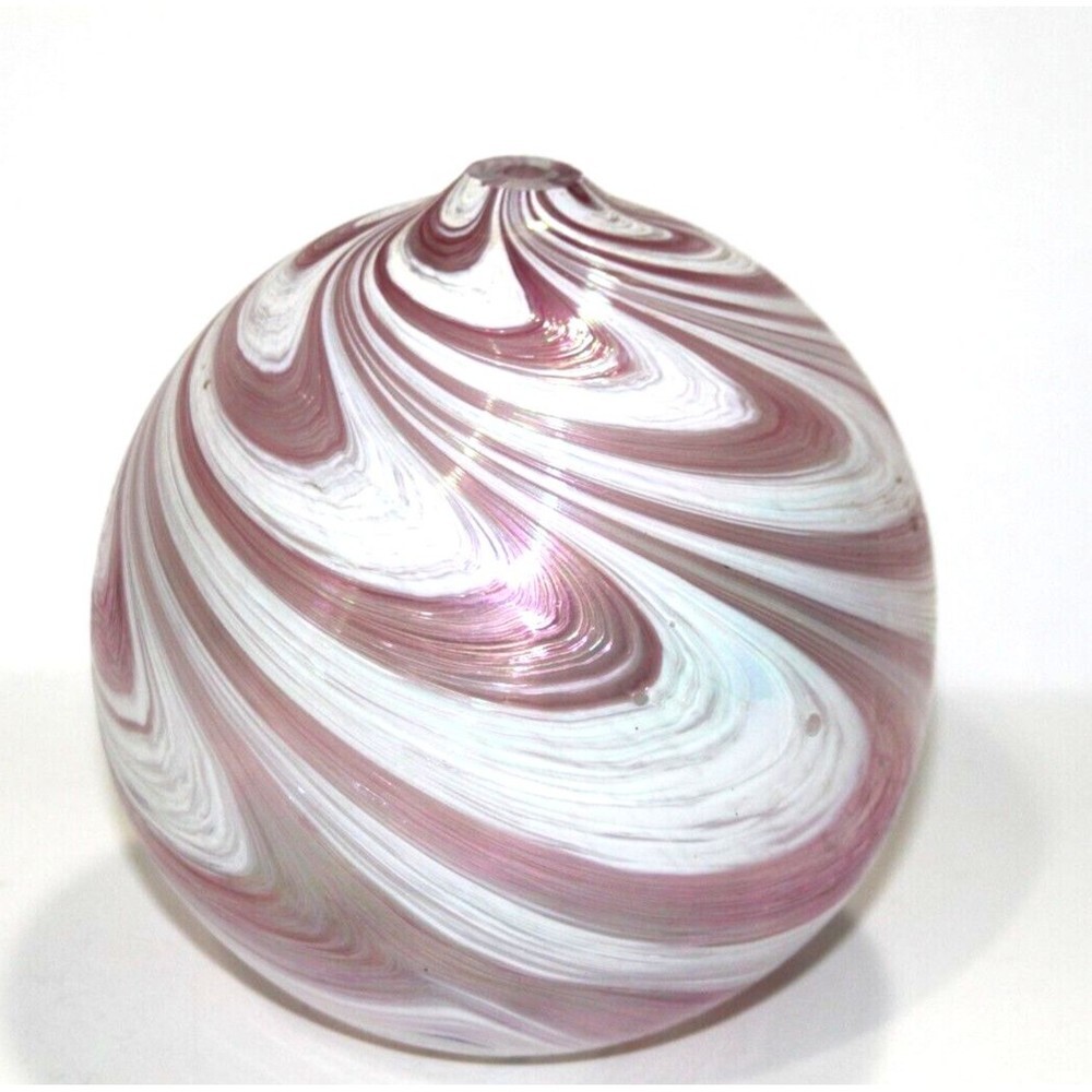 Art Glass Pink White Swirl Texture Oil Lamp Sphere Ball Vintage Hand Blown 5x5"